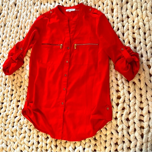 Calvin Klein Vibrant Red Blouse - Picture 1 of 11
